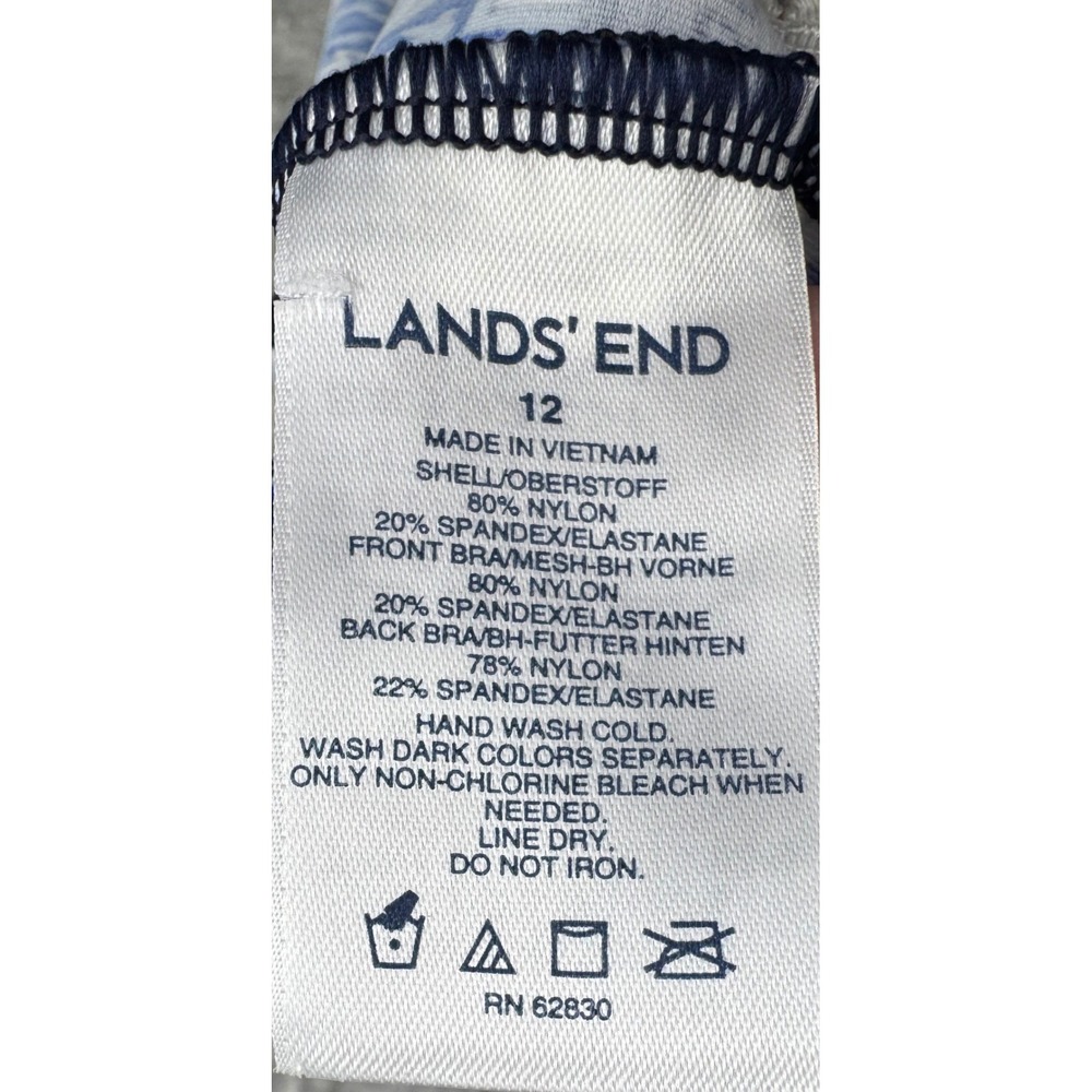 Lands' End Tankini Top Womens 12 Blue White Medallion Tile Twist Front - Picture 9 of 11